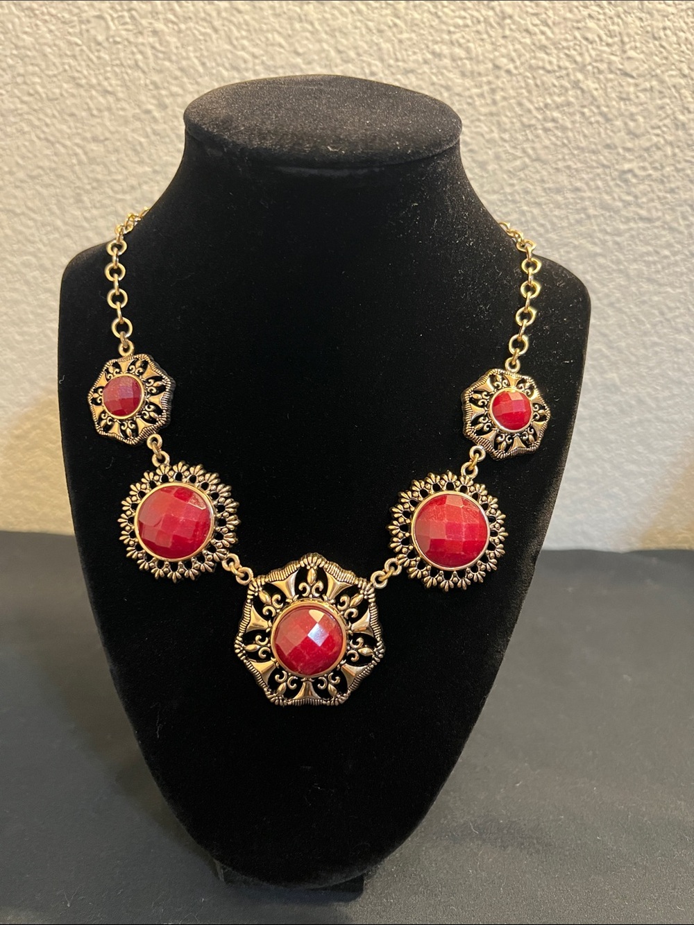 Studio Barse Gold-Tone Brass Jewelry Set with Red Faceted LaFleur Medallions